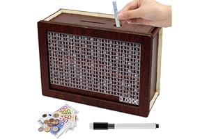 GIUGIO Salvadanaio Conta Soldi, €3000 Salvadanaio con Contatore, Salvadanaio in Legno, Salvadanaio con Nummer con Obiettivo di Risparmio per Aiutare i Bambini a Costruire L'abitudine al Risparmi