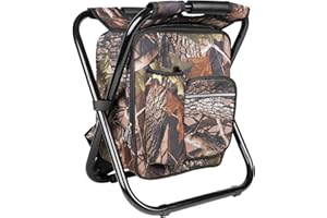 Kikerike Backpack Stool Cooler Chair Heavy Duty 300 LBS Max Load Portable Lightweight Stool Backpack Folding Fishing Cooler Seat for Camping Hunting Fishing - Woodland