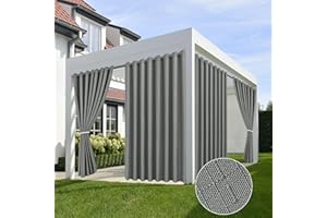 HolidayIdeas 4 Panels Linen Outdoor Curtains for Patio Waterproof Curtains 84 Inch Length-Outside Wide Curtains Weatherproof, Privacy for Pergola, Porch, Gazebo-110 Wide x 84" Long Light Grey