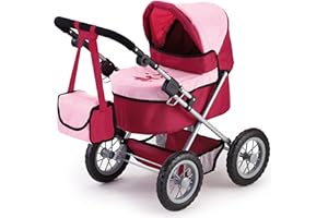Bayer Design 13014AA Dolls Pram Trendy, stroller, foldable, height-adjustable handle, bag, red-pink with princess