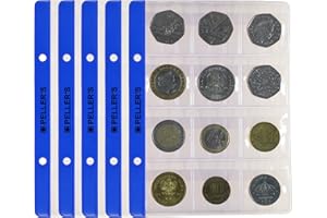 PELLER'S 10 Fogli per Collezione, 12 Tasche 35mm X 35mm su Ogni Pagina, per Monete Medie Fino a 28mm: € 1, 2, Euro. Ricarica Album S, Inserti.