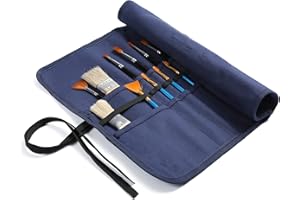 Kaaltisy 22 Slots Pinseltasche, Stiftrolle für Gouachestift, Aquarellstift, Acrylstift, 16OZ Gewachstes Segeltuch Pinsel Tasche Malerei - Blau