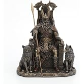 Veronese Design Kurtlarla Tahtta Oturan 8 5/8 İn&ccedil; Odin Re&ccedil;ine Heykel Bronz Kaplama Viking Dekor Heykeli