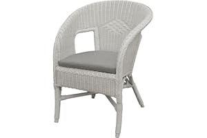 KORB.OUTLET Bella Rattan Chair in White with Cushion – Stacking Armchair Made of Natural Rattan
