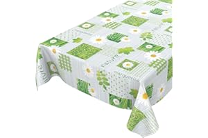 ‎ANRO Wachstuchtischdecke abwaschbar Garten Tischdecke Wachstuch Rund Oval Eckig Indoor Outdoor Karo Kamille Grün 100x140cm