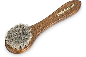 PREMYO Cepillo para Aplicar el Betún para Zapatos - Limpieza y Pulido con Crin de Caballo Gris