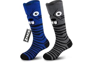Muezna 2 Paar Kinder Merinowolle Skisocken, Jungen Mädchen Winter Thermosocken Kindersocken Sportsocken Knie-High Warme Dicke Skifahren Skaten Socken (OTC)