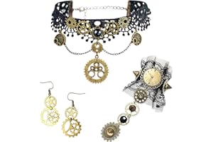 JeVenis Steampunk Accessoires Femme Rétro Steampunk Collier Gothique Ras du Cou Bracelet Steampunk Boucles Steampunk Femme Halloween Costume