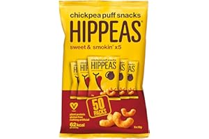 HIPPEAS Smoky Paprika Chickpea Puff Vegan Crisps | 50 x 15g Packets | Plant-Based, Source of Protein & Fibre | Free from Gluten & Artificial Flavours | Light & Crunchy - 62 calories per serving