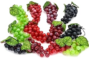 JEDFORE Assorted Artificial Grapes Cluster Rubber Frosted Grape Bundles Decorative Grapes Bunches for Vintage Wedding Favor Fruit Wine Decor Faux Fruit Props (Black, Red, Green, Purple - 12 Pack)