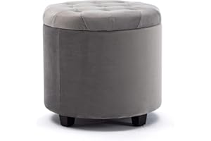 ‎HNNHOME HNNHOME Sitzhocker mit Stauraum, Sitzwürfel mit Deckel, Sitztruhe, Fußbank Truhen Aufbewahrungsbox, Wolken Samt, 45 cm runder Massivholz, 45 L, 45 x 45 x 43 cm (grau, Samt)