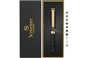 Scriveiner Bolígrafo Rollerball EDC Negro de Lujo, Impresionante Bolígrafo de Bolsillo con Acabado en Chapado en oro auténtico, Recambio Schmidt Alemán, Buen Regalo, Elegante Set de Diseño