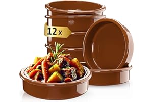 ToCi Lot de 12 bols à tapas, à Cazuela, à gratin, à dessert, en terre cuite, 175 ml, diamètre : 11,5 cm, barquettes méditerranéennes, traditionnelles, d'Espagne, marron