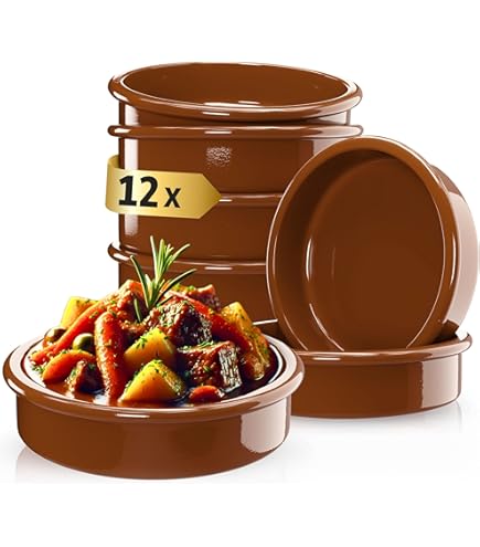 MamboCat 4er Set Juego Tapas Schale 17,8cm | dunkelbraune Olivenschale I Tonschale mit integriertem Schälchen für Kerne oder Dip I Cazuela für Antipasti & Co