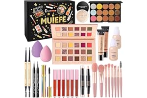 Muiefe Kit Maquillaje Mujer, Set Regalo Maquillaje Adolescentes Chica, Kit de Estuche Maquillaje Profesional Completo con Paleta Sombras de Ojos, Base de Maquillaje Líquida, Rímel, Gloss Labios