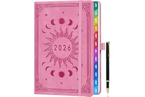 ZXHQ Diary 2026 Week to View A5 — January to December 2026 Full Year Weekly & Monthly Planner with UK Holidays, Colourful Monthly Tabs, Fine Inner Pocket, Hardcover, and Pen Set - Pink