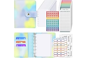 SIMDAO Juego de cuadernos A7, de piel sintética, hojas sueltas con 12 bolsillos de encuadernación, 12 hojas presupuestarias, organizador de dinero para planificadores financieros, ahorro de dinero (azul)