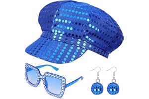 Dreamtop 3Pcs 70s Sequin Hat Abba Hat Abba accessories Women Disco Accessories with Sequins Hat Sunglasses Earrings Disco Costume Set for Women Theme Party Birthday Dance