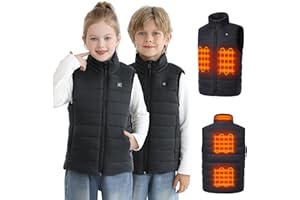Hecusma Gilet Chauffant Enfant Avec Batterie Incluse 12000mAh 7.4V, Électrique Veste Chauffante Enfant Avec 5 Zones De Chauffage, Gilet Chauffant Pour Garçons Et Filles Pour Plein Air Sports Hiver