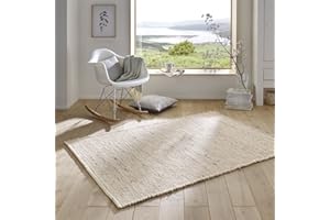 ‎TARACARPET Taracarpet Handweb-Teppich Malmoe Wolle im Skandinavischem Landhaus Design Wohnzimmer Esszimmer Schlafzimmer Flur Läufer beidseitig verwendbar beige 160x230 cm