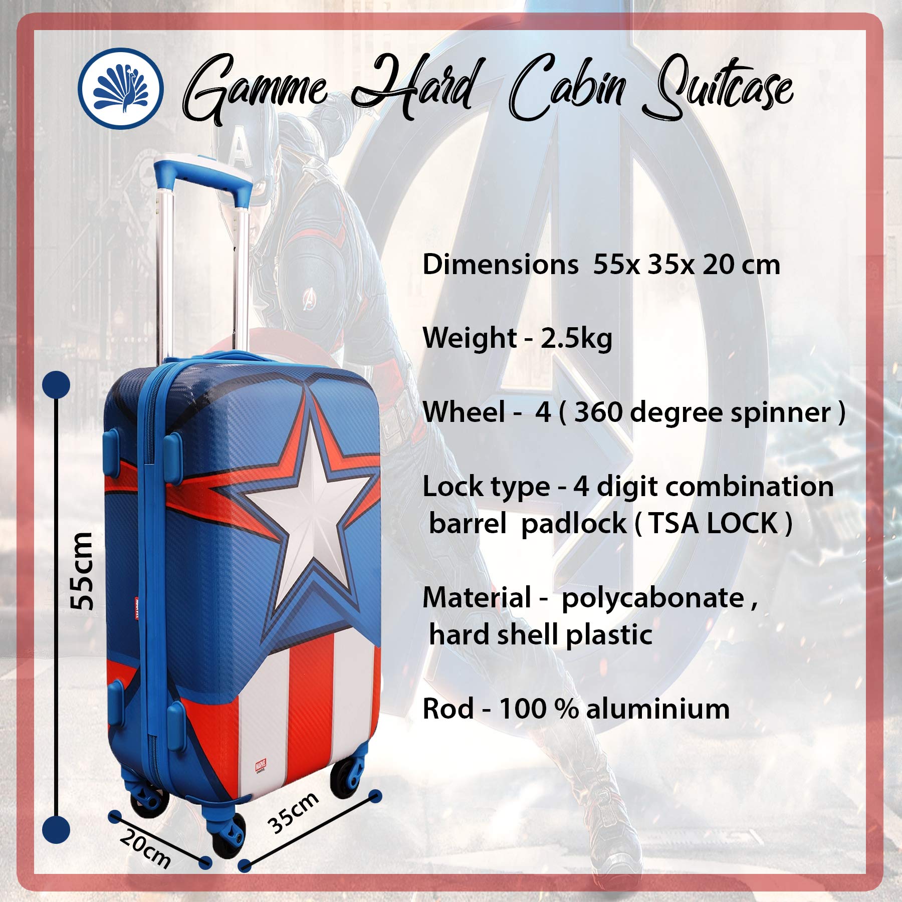 GAMME Marvel Avengers Polycarbonate 55 cms Multi Colour Hardsided Cabin Luggage (GM18RGT042) - Image 3