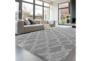 Treeboy Modern 160x230cm, Grey Shaggy Soft Area Rugs - Washable Anti-Slip Carpet Mat for Bedroom and Living Room