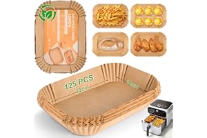 LXUDN Backpapier für HeißLuftfritteuse 22 * 14cm, 125 Stück Airfryer Backpapier, Air Fryer Baking Paper, Heissluftfritteuse Papier, Ninja Foodi HeißLuftfritteusen Backpapier Zubehör Af400eu Af300eu