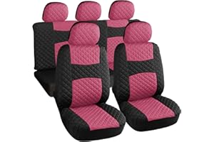 Rebeca Shop - A20 Housse de siège Auto Universelle Rose Noir. Housse de siège de Voiture. modèle matelassé. kit Avant et arrière. 2 Fermetures éclair à l'arrière. intérieur de Voiture.