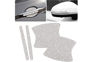 PWSAP 10Pezzi Portiera Con Strass per Auto Copri Maniglia Universale, Retrovisore Laterale Con Protezione Antigraffio, Pellicola Protettiva Strisce Riflettenti