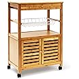 Carrello Cucina In Bamb&ugrave; Relaxdays James XXL - Con Rotelle, Cestini E Ripiani