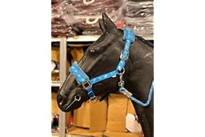 Equipride Horse Print Faux Lined Nylon Headcollars with Matching Lead Rope Baby Blue (Shetland)
