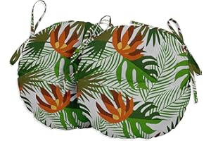 Vargottam Indoor/Outdoor Round Bistro Chair Cushions Block Print 15-Inch Bistro Chair Pads Waterproof Seat Chair Cushion For Home/Office- Set Of 2 (Pear Green)