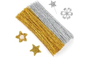 Ainiv 200 Stück Pfeifenputzer Bunt zum Basteln, Gold+Silber Glitzerdraht, Chenilledraht 30cm, Chenilledraht Biegeplüsch zum Basteln und Dekorieren für Kinder und Erwachsene