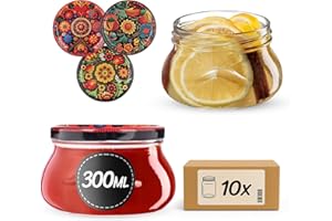 KADAX Barattoli per marmellata da 300 ml con tappo a vite fi82 mm, piccoli barattoli per miele e spezie, barattoli per marmellata con coperchio, barattoli ermetici da regalare (fiori colorati, 10