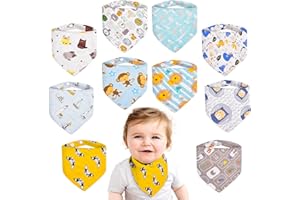 MOLENKY Baberos Bandanas para Bebé, 10 Unidades, 100% Algodón, Suave y Absorbente, 2 Botones Ajustables, para Niños y Niñas