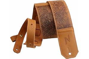 Nefelibata Correas de Guitarra,2.3" de ancho de cuero esculpido con acolchado suave para guitarra baja, eléctrica y acústica (Sahara Yellow Embossed)