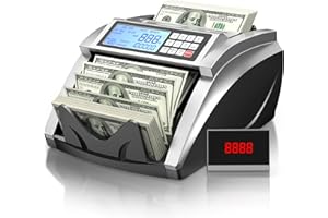 Compteur d'argent PONNOR avec comptage de billets de valeur, dollar, euro avec UV/MG/IR/DD/DBL/HLF/CHN Détection de contrefaçon, comptage de billets, grand écran LCD