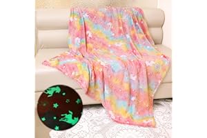 YEQIVO Unicorn Blanket for Girls, Unicorn Glow in The Dark Blanket, Pink Unicorn Blanket for Kids, Soft Fleece Blanket Throw 50"x60"