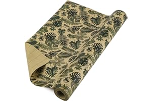 RUSPEPA Rotolo Di Carta Da Regalo Kraft - Design Di Piante Tropicali Ideale Per Compleanni, Feste, Baby Shower - 43 cm X 10 m
