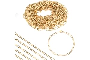 TESSTSY Cadena de Eslabones Ovalados, 3.6m Cadena de Eslabones Dorados, Cadena de Eslabones Ovalados Planos de Acero Inoxidable, Cadenas para Hacer Joyas, Para Hacer Gargantillas, Pulseras, Collares, Joyas