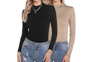 Aottori Camiseta Cuello Alto Mujer Pack de 2 Manga Larga Básica Top Elegante Sólido Camisa Casual Ligero Elástico Suave Interior Térmico T Shirt