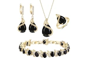 Ever Faith Women's Jewelry Set Black Jewellery Sparkly Cubic Zirconia Teardrop Necklace Earring Bracelet Ring Sets for Women Birthday Gifts 4 PCS
