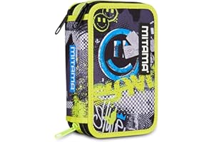 Mitama Astuccio Scuola 3 Scomparti, TRIPLO URBANSMILE, Contenuto 47 pz, Completo di Matite, Pennarelli, Portapenne Scuola Elementare Bambino