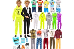 Festfun 16 Pcs Vêtement & Accessoires pour Poupée Ken 8 Set Habit Vêtement 5 Chaussures et 3 Accessoire Poupée Garçon