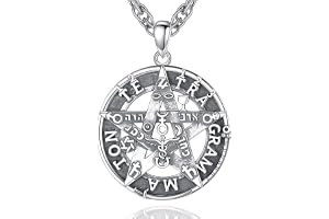 AEONSLOVE Tetragrammaton halsband silver 925 för kvinnor män pentagramkedja med 5 element häxhänge med blå opal wicca-smycken