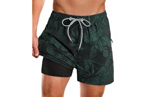 APTRO Badshorts för män med blixtlåsfickor, 2-i-1, snabbtorkande badbyxor med kompressionsfoder, 02
