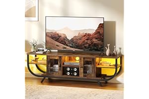 YITAHOME Industrial 140cm TV Stand Cabinet with LED Lights,TV Unit with Storage Cabinets & Open Shelves, Metal Frame TV Cabinet Fits Up to 65 Inch TV for Living Room,Rustic Brown