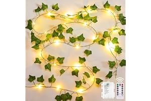 yowin Lierre Artificiel Guirlande Lumineuse, 10M 100 LED Guirlande Feuille Alimenté par Pile avec Télécommande, 8 Modes Faux Lierre, Étanche Lumiere Noël pour Décoration Chambre Intérieur Extérieure