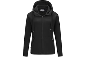 Outdoor Ventures Damen Fleecejacke mit Durchgehendem Reißverschluss Hoodie Frauen Fleece Sweatjacke Warm Kapuzenjacke Outdoor Damenjacke mit 6 Taschen für Wandern und Freizeit