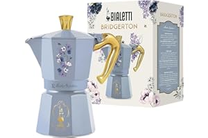 Bialetti Moka Express Bridgerton 6 tazas, asa antiquemaduras, no adecuada para inducción, 6 tazas (270 ml), aluminio